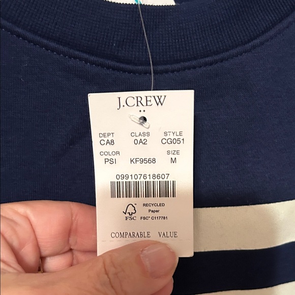 J. Crew: Navy and White Striped Sweatshirt with Gold Buttons. Med. NWT. - Picture 2 of 9
